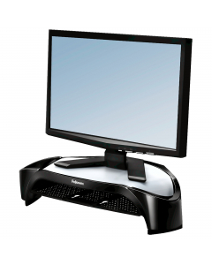 Supporto per monitor a schermo piatto, in grado di sostenere monitor fino a 21” di formato e fino a 10kg di peso. Include una vaschetta porta documenti integrata sotto il piano d’appoggio del monitor e due vani portaoggetti ai lati, in grado di contenere 
