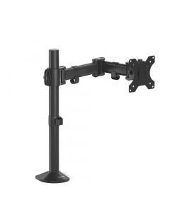 Braccio monitor con sistema di montaggio a morsetto o foro passante. Sistema a palo fisso. Regolabile in altezza fino ad un massimo di 450mm ed estensione di 428mm. Peso max monitor 8kg. Compatibilità VESA
