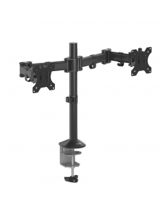 Braccio monitor con sistema di montaggio a morsetto o foro passante. Sistema a palo fisso. Regolabile in altezza fino ad un massimo di 450mm ed estensione di 428mm. Peso max monitor 8kg per ciascun braccio. Compatibilità VESA
