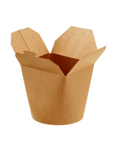 Scatola in carta KRAFT/PE avana cm9,8x8,5x9,2h - 750ml. Peso netto unità 19gr. Idoneo al contatto con alimenti caldi(70°C per 2 ore), freddi e solidi. Il prodotto non può essere utilizzato unitamente all'alimento nel forno tradizionale e forno a microonde