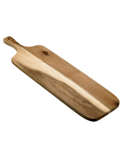 Tagliere in Acacia 75x20x1,6hcm. Manico 13. Peso netto unità: 1240gr. Materiale Acacia. Colore Naturale. Legno di Acacia, idoneo al contatto alimentare. Lavabile a mano. Per i cibi caldi,per evitare che si alterino i sapori,si consiglia di evitare il cont