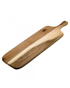 Tagliere in Acacia 45x18x1,6hcm. Manico 11.Peso netto unità: 590gr. Materiale Acacia. Colore Naturale. Legno di Acacia, idoneo al contatto alimentare. Lavabile a mano. Per i cibi caldi,per evitare che si alterino i sapori,si consiglia di evitare il contat