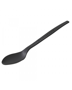 Cucchiaio realizzato in CPLA , ovvero PLA Cristallizzato, polimero derivato del mais resistente fino a 85°C. Biodegradabile e compostabile secondo norma EN13432. 
• Dimensioni : 16 cm
• Peso unitario: 4.56gr
• Colore: nero