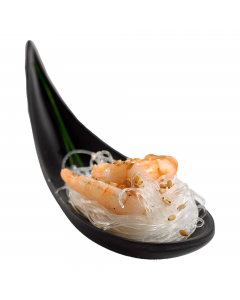 Ciotola a cucchiaio in melamina nera, 14,5x4,5x1,5cm  cm Peso netto 38gr. Colore Nero. 100% Melamina, prodotto idoneo al contatto con tutti i tipi di alimenti (T max70°C). Articolo lavabile in lavastoviglie; Da non utilizzare con utensili taglienti. Prodo