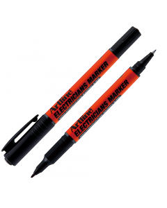 Marcatore permanente a doppia punta, con un fusto di plastica non conduttivo. Ideale per plastica, cavi, cartongesso e targhette elettriche. Doppia punta: 0,4 – 1,0 mm.