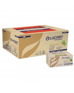 EcoNatural è la linea di prodotti realizzata in Fiberpack®, la materia prima ottenuta dal riciclo delle fibre di cellulosa presenti nei cartoni delle bevande. Asciugamani piegati a Z per estrazione singola. Colore avana in Fiberpack® 2 veli, 22g goffratur