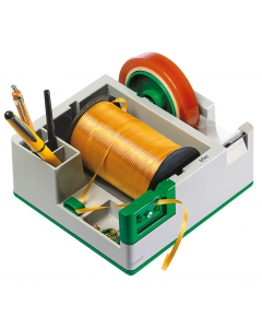 Portatutto da banco. Completo da dispenser per nastro adesivo da 33/66mt e spazio riservato ai nastri regalo.Base antiscivolo.