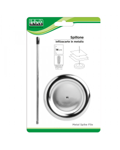 Spillone infilzacarte in metallo con cappuccio protettivo.