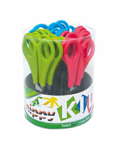 Forbici centimetrate Snippy per bambini con lama in acciaio inox dalla punta arrotondata. Confezionate in barattolo da 24 pezzi.