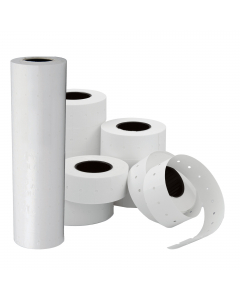 10 rotoli da 1.000 etichette permanenti ciascuno. Etichette bianche formato 21x12mm. per prezzatrice prima Lebez art.200.