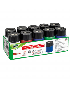Tempera matite a 2 fori con contenitore in plastica.