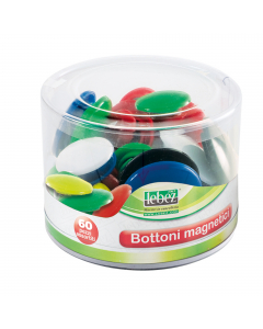 Barattolo da 60 bottoni assortiti nei colori e nei formati. contenuto: °20mm - 30pz °30mm - 20pz °40mm - 10pz