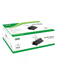 Clip in metallo nero per rilegare fino a 25mm. Alette a pinza in acciaio.