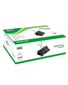 Clip in metallo nero per rilegare fino a 19mm. Alette a pinza in acciaio.