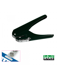 Perforatore per badge in metallo con raccoglipunches. Foro per badge 15x4mm.