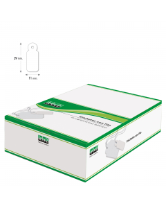 Scatola contenente 1000 cartoncini sagomati con filo per etichettatura a mano. Formato etichetta 11x29mm