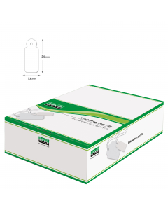 Scatola contenente 1000 cartoncini sagomati con filo per etichettatura a mano. Formato etichetta 13x34mm