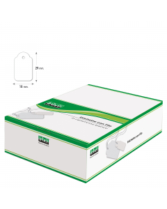 Scatola contenente 1000 cartoncini sagomati con filo per etichettatura a mano. Formato etichetta 18x29mm