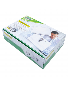Portabadge con clip e spilla, formato 90x55mm.