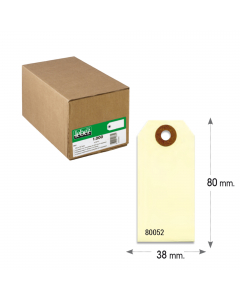 Etichetta in cartoncino con foro rinforzato nel formato 80x38mm. Ideale per spedizioni o per magazzinaggio.