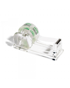 Dispenser nastro adesivo da 33mt in acrilico trasparente. Dimensioni: 12,5x4,5x5cm.