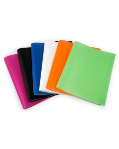 Portalistino con 40 buste A4 in PPL a buccia d'arancia antiriflesso.Copertina morbida e flessibile assortita nei colori: rosa fluo, nero, blu, bianco, arancio fluo, verde fluo.