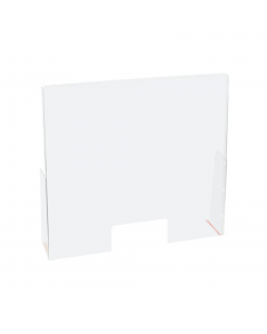 Schermo parafiato anti-contaminazione da banco H60xL80cm. Pannello in PET di alta qualità e trasparenza - spessore 1,5mm con piedi spessore 4mm - flessibile e molto resistente agli urti, difficilmente infiammabile. Materiale completamente ermetico per pre