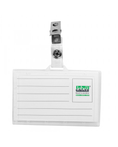 Portabadge in PVC semirigido con clip in metallo.
Formato 90 x 56 mm.