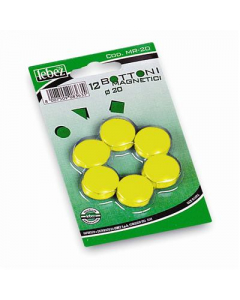 Bottoni magnetici colorati. In blister monocolore di 12 pezzi, colori disponibili verde, nero, bianco, rosso, giallo, blu. Disponibili in 3 diametri.