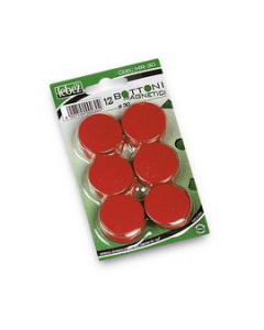 Bottoni magnetici colorati. In blister monocolore di 12 pezzi, colori disponibili verde, nero, bianco, rosso, giallo, blu. Disponibili in 3 diametri.