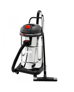 Aspirapolvere e liquidi professionale con 2 motori ad alta efficienza e sistema aspirante con raffreddamento by-pass. Sistema di pulizia del filtro. Fusto in acciaio inox. Sistema antielettrostaticità. Carrello antiurto e valvola a galleggiante. Cavo di a