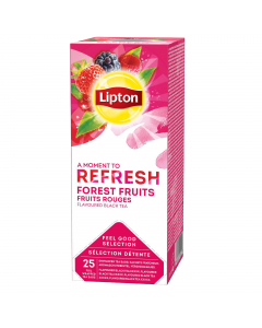 Tè Lipton ai frutti di bosco: un momento per rinfrescarsi. Tè nero ricco di aromi di fragole, ribes nero e ribes rosso che prepara una tazza di tè da acquolina in bocca con un aroma e un gusto deliziosi. Confezione da 40gr (25 filtri).