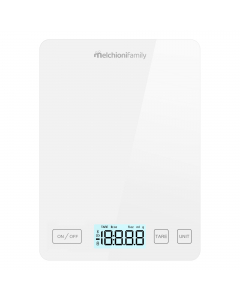 Bilancia da cucina ultrasottile con gancio integrato, misurazione in grammi, portata fino a 5kg. Tramite l'app Foodiet è possibile monitorare il peso anche quando la bilancia è completamente coperta dal contenitore e permette di risparmiare tempo con il c