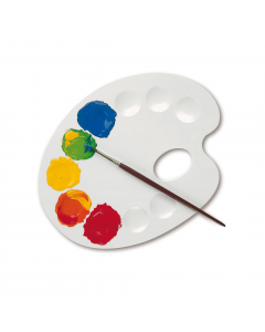 TAVOLOZZA IN MATERIALE PLASTICO PERMETTE DI MISCELARE COLORI DI OGNI TIPO, UTILIZZANDO SIA LE PARTI PIATTE CHE QUELLE PREFORMATE A VASCHETTA. PARTICOLARMENTE UTILE PER LA DILUIZIONE DELLE TINTE. LAVARE DOPO L’USO CON ACQUA E SAPONE, EVITANDO LE SPUGNE ABR
