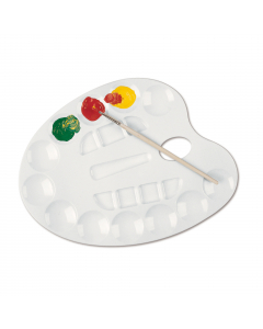 Tavolozza in materiale plastico permette di miscelare colori di ogni tipo, utilizzando sia le parti piatte che quelle preformate a vaschetta. Particolarmente utile per la diluizione delle tinte. Lavare dopo lÆuso con acqua e sapone, evitando le spugne abr