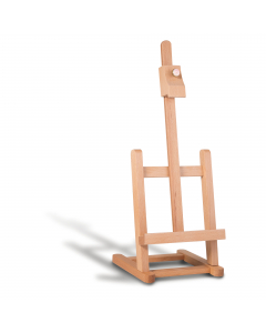 Cavalletto da tavolo in legno. Molto pratico, robusto e ideale per esporre o pittare. Larghezza base d'appoggio 16cm. Altezza max della tela 30cm. Scatola in cartone singola con etichetta esplicativa.