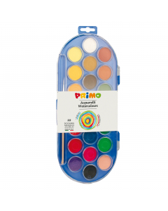 Colori acquerellabili in scatola di plastica con pennello. Diametro pastiglia 30mm.