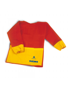 Grembiulino in tessuto plastico in colori vivaci adatto ai piccoli pittori in erba. Elastici ai polsi. Made in China.