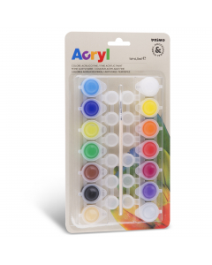 Blister da 14 colori in vasetti da 4,5ml. Richiudibili, con vaschetta per miscelare.