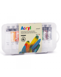ASTUCCIO IN POLIPROPILENE TRASPARENTE CON 10 TUBETTI IN ALLUMINIO DA 18ML DI COLORE ACRILICO FINE
