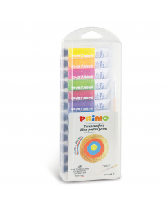 Tempera in tubetto di alluminio da 12 ml, in scatola in PP da 12 colori: : 4 fluo e 8 metallizzati. Questi colori a tempera concentrati di qualità fine permettono facile stesura e buona coprenza. Vanno diluiti secondo l’effetto desiderato. Una volta asciu