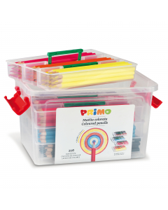 Valigetta in PPL trasparente con 4 vassoi divisori contenenti: 18 matite x 12 colori per un totale di 216 matite colorate. Matite colorate con fusto esagonale in legno FSC laccato. Mina da 2.9mm.