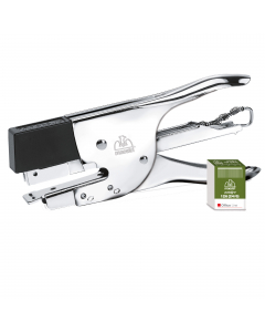 Cucitrice a Pinza Primula 12 solida, maneggevole, professionale con copertura in plastica ABS, per una facile personalizzazione con il proprio brand. Corpo in metallo. Caricamento posteriore. Ideale per la cucitura di spessori leggermente più elevati. Mol