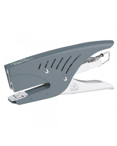 Cucitrice a pinza per ufficio costruita interamente con componenti in metallo tranciato di alta qualità. Design moderno ed accattivante con la parte superiore verniciata e la parte inferiore lucida. Le due maniglie arrotondate sono state concepite per ave