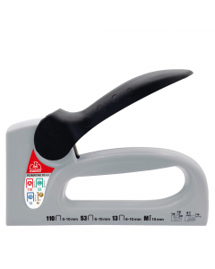 Fissatrice manuale compatta e maneggevole che consente la massima capacità di infissione con il minimo sforzo. Adatta per l'assemblaggio di telai, cornici in legno, lavori di decorazione, fissaggio tappezzeria, ricopertura di divani, mobili e di tutti i t