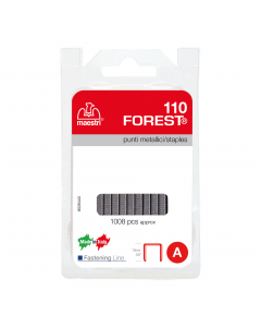 Punti metallici 110 per fissatrici con punte divergenti che garantiscono un'ottima penetrazione ed una eccellente tenuta nel legno.
 Confezionati in blister da 1008 punti.