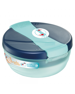 Lunch Bowl Origins 1,4 lt blu 3 scompartimenti: vano principale, scompartimento interno removibile e un altro nel coperchio. Alloggio smart per posate e tovaglioli. Facile da aprire e chiudere con un solo movimento: ruota il coperchio in entrambe le direz