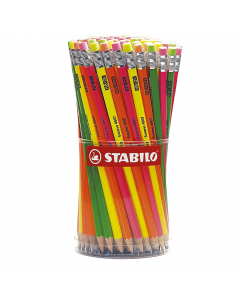 Matita Swano Fluo - grafite - HB - colori assortiti - Stabilo - barattolo 96 pezzi