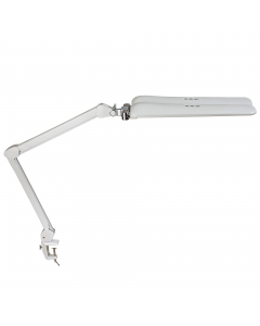 Lampada a LED con due teste di lampada e morsetto da tavolo. Bianco con superficie lucida è dotata di due teste di lampada, che insieme producono un elevato illuminamento. Il pratico morsetto da tavolo consente di fissare MAULcraft duo a tavoli e scaffali