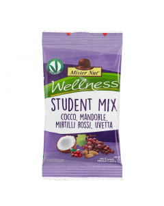Miscela di frutta secca e frutta disidratata.

Ingredienti: Mix in proporzione variabile: [Mirtilli rossi disidratati e zuccherati (mirtilli 66%, zucchero di canna, olio di semi di girasole), Uva sultanina disidratata (uva 99%, olio di semi di girasole), 